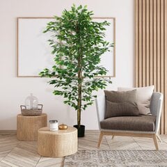 HOMCOM Mākslīgais augs, 180 cm mākslīgais augs ar podiņu, mākslīgās sūnas, mākslīgais ficus koks, telpaugs viesistabai, zaļš cena un informācija | Mākslīgie ziedi | 220.lv