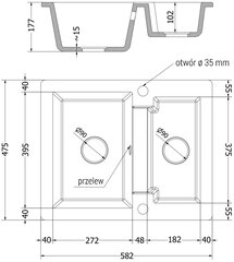 Granīta virtuves izlietne Mexen Carlos ar maisītāju un sifonu, White/Black/Chrome cena un informācija | Virtuves izlietnes | 220.lv