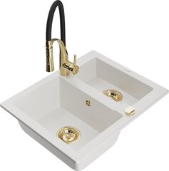 Granīta virtuves izlietne Mexen Carlos ar maisītāju un sifonu, White/Black/Gold cena un informācija | Virtuves izlietnes | 220.lv