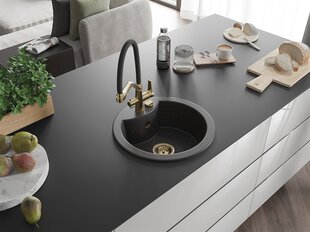 Granīta virtuves izlietne Mexen Diego ar maisītāju un sifonu, Black granite/Black/Gold cena un informācija | Virtuves izlietnes | 220.lv