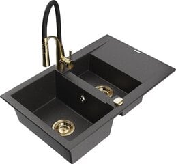 Granīta virtuves izlietne Mexen Gaspar ar maisītāju un sifonu, Black granite/Black/Gold цена и информация | Раковины на кухню | 220.lv