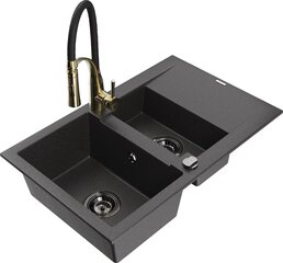 Granīta virtuves izlietne Mexen Gaspar ar maisītāju un sifonu, Black granite/Black/Gold cena un informācija | Virtuves izlietnes | 220.lv