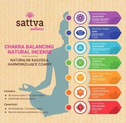 Vīraka kociņu komplekts Chakra Box, Sattva Ayurveda, 49 gab. cena un informācija | Mājas aromāti | 220.lv