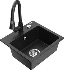 Granīta virtuves izlietne Mexen Milo ar maisītāju un sifonu, Metallic black/Silver/Black cena un informācija | Virtuves izlietnes | 220.lv