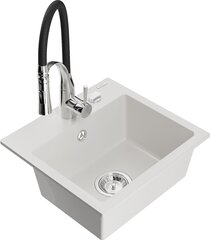 Granīta virtuves izlietne Mexen Milo ar maisītāju un sifonu, White/Black/Chrome cena un informācija | Virtuves izlietnes | 220.lv