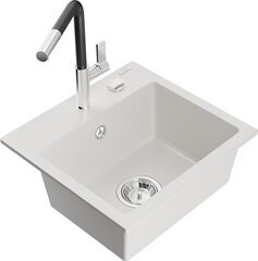 Granīta virtuves izlietne Mexen Milo ar maisītāju un sifonu, White+Black/Chrome cena un informācija | Virtuves izlietnes | 220.lv