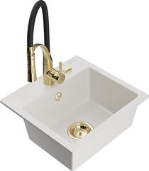 Granīta virtuves izlietne Mexen Milo ar maisītāju un sifonu, White+Black/Gold cena un informācija | Virtuves izlietnes | 220.lv