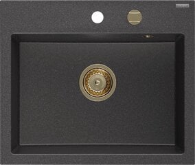 Granīta virtuves izlietne Mexen Oscar ar sifonu, Black granite/Gold cena un informācija | Virtuves izlietnes | 220.lv