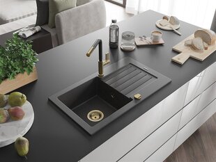 Granīta virtuves izlietne Mexen Pablo ar maisītāju un sifonu, Black granite/Black/Gold cena un informācija | Virtuves izlietnes | 220.lv