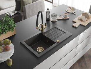 Granīta virtuves izlietne Mexen Pablo ar maisītāju un sifonu, Black granite/Black/Gold cena un informācija | Virtuves izlietnes | 220.lv