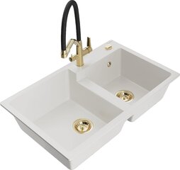 Granīta virtuves izlietne Mexen Tomas ar maisītāju un sifonu, White/Black/Gold cena un informācija | Virtuves izlietnes | 220.lv