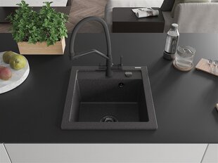 Гранитная кухонная мойка Mexen Vito с смесителем и сифоном, Black granite/Black цена и информация | Раковины на кухню | 220.lv