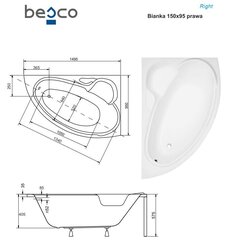 Vanna Besco Bianka ar apdari, 150x95 cm, labā cena un informācija | Vannas | 220.lv