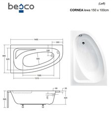 Vanna Besco Cornea Comfort, 150x100 cm, kreisā cena un informācija | Vannas | 220.lv