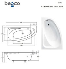 Ванна Besco Cornea, 140x80 см, левосторонняя цена и информация | Ванны | 220.lv