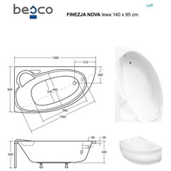 Ванна Besco Finezja Nova с отделкой, 140x95 см, левосторонняя цена и информация | Ванны | 220.lv