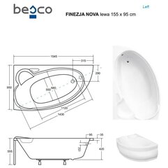 Ванна Besco Finezja Nova с отделкой, 155x95 см, левосторонняя цена и информация | Ванны | 220.lv