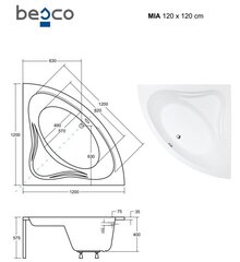 Vanna Besco Mia ar apdari, 120x120 cm cena un informācija | Vannas | 220.lv