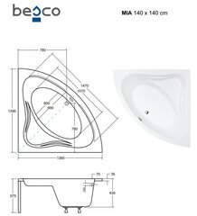 Vanna Besco Mia ar apdari, 140x140 cm cena un informācija | Vannas | 220.lv