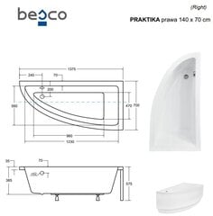 Ванна Besco Praktika с отделкой, 140x70 см, правосторонняя цена и информация | Ванны | 220.lv