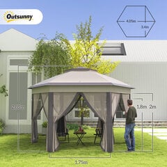 Outsunny dārza lapene saliekamā lapene 4 x 4 m pop-up telts ballīšu telts ar somu 6 sānu paneļi dubultais jumts sešstūrains kafija+bēšs cena un informācija | Teltis | 220.lv