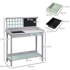 HOMCOM Stādīšanas galds Dārzkopības galds Ziedu galds ar atvilktni un vannu dārzam Egles koks Piparmētraini zaļš + pelēks 92 x 42,5 x 119,5 cm cena un informācija | Dārza instrumenti | 220.lv