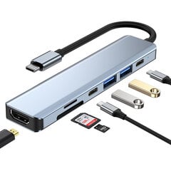 Splitter Hub 7in1 adapteris USB-C / HDMI / Microsd / 4K UHD cena un informācija | Adapteri un USB centrmezgli | 220.lv