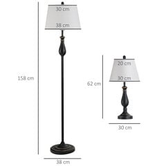 HOMCOM 3 lampu komplekts vintage galda stāvlampa metāla PS poliestera kokvilnas E27 galda lampa ø38x158cm stāvlampa ø30x62cm cena un informācija | Lustras | 220.lv