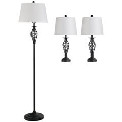 HOMCOM 3 lampu komplekts 2 galda lampas 1 stāvlampa vintage metāla kokvilnas melna+balta galda lampa Ø38x158cm stāvlampa Ø30x62cm cena un informācija | Lustras | 220.lv