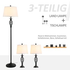 HOMCOM 3 lampu komplekts 2 galda lampas 1 stāvlampa vintage metāla kokvilnas melna+balta galda lampa Ø38x158cm stāvlampa Ø30x62cm cena un informācija | Lustras | 220.lv