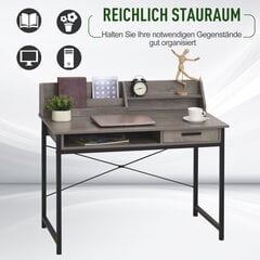 HOMCOM Rakstāmgalds ar plauktu un atvilktni, datorgalds, biroja rakstāmgalds, industriālais stils, MDF, metāls, pelēks+melns, 106x53x95cm cena un informācija | Datorgaldi, rakstāmgaldi, biroja galdi | 220.lv