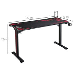 HOMCOM spēļu galda austiņu āķa kausa turētājs Peles paliktnis MDF Metal Black+Red 140x70x77cm cena un informācija | Datorgaldi, rakstāmgaldi, biroja galdi | 220.lv