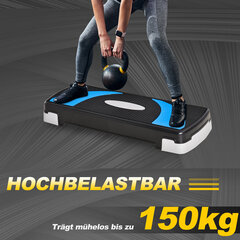 HOMCOM Stepping board aerobikas stepperis ar regulējamu augstumu 3 līmeņos (10/15/20 cm), fitnesa trenažieris, līdz 150 kg, gaiši zils, 80x31x10-20 cm cena un informācija | Steperi | 220.lv