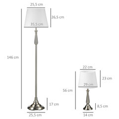 HOMCOM lampu komplekts ar 3 lampu komplektu, 2 galda lampas un 1 stāvlampa, E27 pamatne, dzīvojamai istabai, krēmkrāsas krāsā, vintage dizains cena un informācija | Lustras | 220.lv