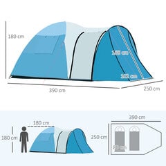 Outsunny ģimenes telts 3 personām, kempinga telts ar guļamtelpu un priekštelpu, grupu telts ar pārnēsājamo somu, 2000 mm ūdens kolonnas, pamatne, zila cena un informācija | Citas tūrisma preces | 220.lv