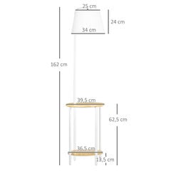 HOMCOM stāvlampa, stāvlampa ar 2 plauktiem, 40 W stāvlampa ar lina abažūru, stāvlampa, metāla balta, augstums 162 cm, bez spuldzes cena un informācija | Lustras | 220.lv