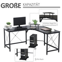 HOMCOM Stūra rakstāmgalds L-veida datorgalds, rakstāmgalds ar monitora statīvu, rūpniecisks dizains, tērauds, melns, 150x150x76cm cena un informācija | Datorgaldi, rakstāmgaldi, biroja galdi | 220.lv