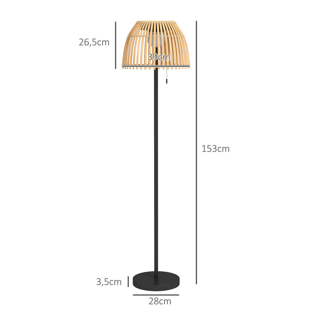 Outsunny Saules grīdas lampa āra stāvlampa, USB uzlādējama LED saules lampa iekštelpām, IP44 ūdensizturīga stāvlampa, aptumšojama, silti balta, ķēdes slēdzis, bambusa, dabīgs tonis cena un informācija | Lustras | 220.lv