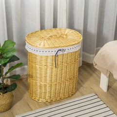 HOMCOM Veļas kaste ar vāku Pīta veļas kaste, dabīga, 100L, 51x38x57cm cena un informācija | Vannas istabas aksesuāri | 220.lv