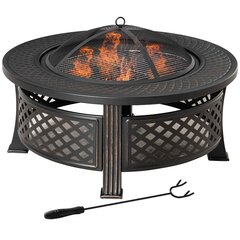 Outsunny ugunskura bļoda pokers dzirksteļu aizsargs uguns grozs ugunskura galds apaļš ugunsdzēsības bedre dārza kempings BBQ tērauds melns 81x81x50cm cena un informācija | Ugunskura vietas | 220.lv