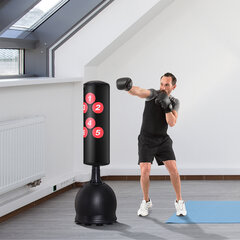 HOMCOM Punching bag brīvi stāvošs 165 cm liels boksa maiss pieaugušajiem, augstas izturības, ar piesūcekņa bāzi, melns, ideāli piemērots profesionāļiem un iesācējiem cena un informācija | Bokss un austrumu cīņas | 220.lv