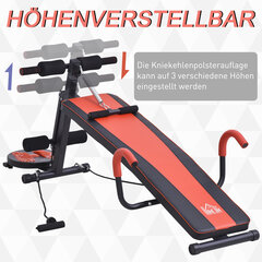 HOMCOM Sit Up Bench Regulējams vēdera treniņu sols, polsterēts, 120kg slodzes, sarkans+melns, 166x53x52-60cm cena un informācija | Treniņu soli un stendi | 220.lv