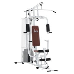 HOMCOM Sporta zāle Spēka stacija Fitnesa stacija Multigym Fitnesa centrs Fitnesa aprīkojums ar atsvariem Lat pull-down Leg curl Metāls PU mākslīgā āda Balta 150 x 110 x 210 cm cena un informācija | Spēka trenažieri | 220.lv