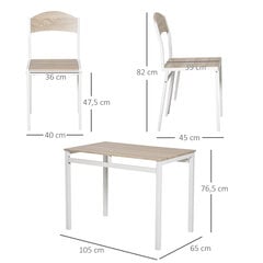 HOMCOM Ēdamgaldi un pusdienu galdi, 5 daļas, MDF + metāls, pelēks + balts, 1 galds + 4 krēsli cena un informācija | Virtuves galdi, ēdamgaldi | 220.lv