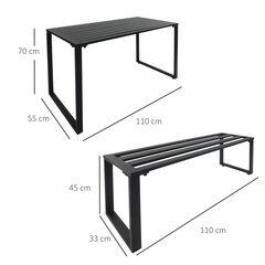 Outsunny āra mēbeļu komplekts 3-daļu komplekts dārza komplekts 1 x galds 2 x sols metāla melns 110 x 55 x 70 cm cena un informācija | Dārza mēbeļu komplekti | 220.lv