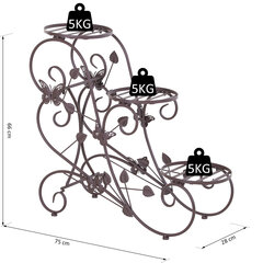 Outsunny puķu stends Trīsstāvu augu plaukts franču stilā, metāls, bronza, 76x27x67cm cena un informācija | Ziedu statīvi, puķu podu turētāji | 220.lv