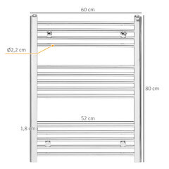 HOMCOM dvieļu radiators hidrauliskais dvieļu sildītājs 14 sildelementi Vannas istabas radiatora dvieļu sildītājs sienas oglekļa tērauda sudraba krāsā 600 x 800 mm cena un informācija | Dvieļu žāvētāji | 220.lv