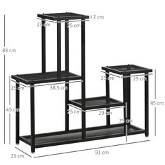 Outsunny stādu statīvs ar 4 līmeņiem Daudzlīmeņu puķu statīvs, augu statīvs dārzam, balkonam, metāla, melns, 91x25x83cm cena un informācija | Ziedu statīvi, puķu podu turētāji | 220.lv