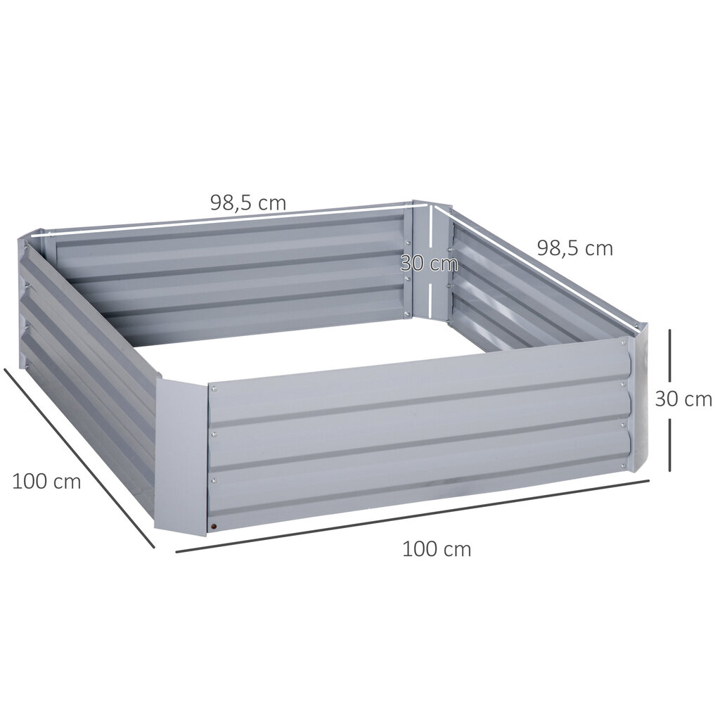 Dārza dobes un stādu kastes pelēkā krāsā, cinkots tērauds, 100x100x30cm cena un informācija | Balkona kastes | 220.lv