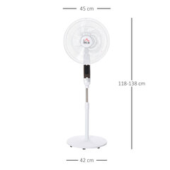 HOMCOM Pjedestāla ventilators 138cm Balts ventilators ar taimeri, tālvadības pults, regulējams augstums, 3 ātrumi, tērauds cena un informācija | Ventilatori | 220.lv